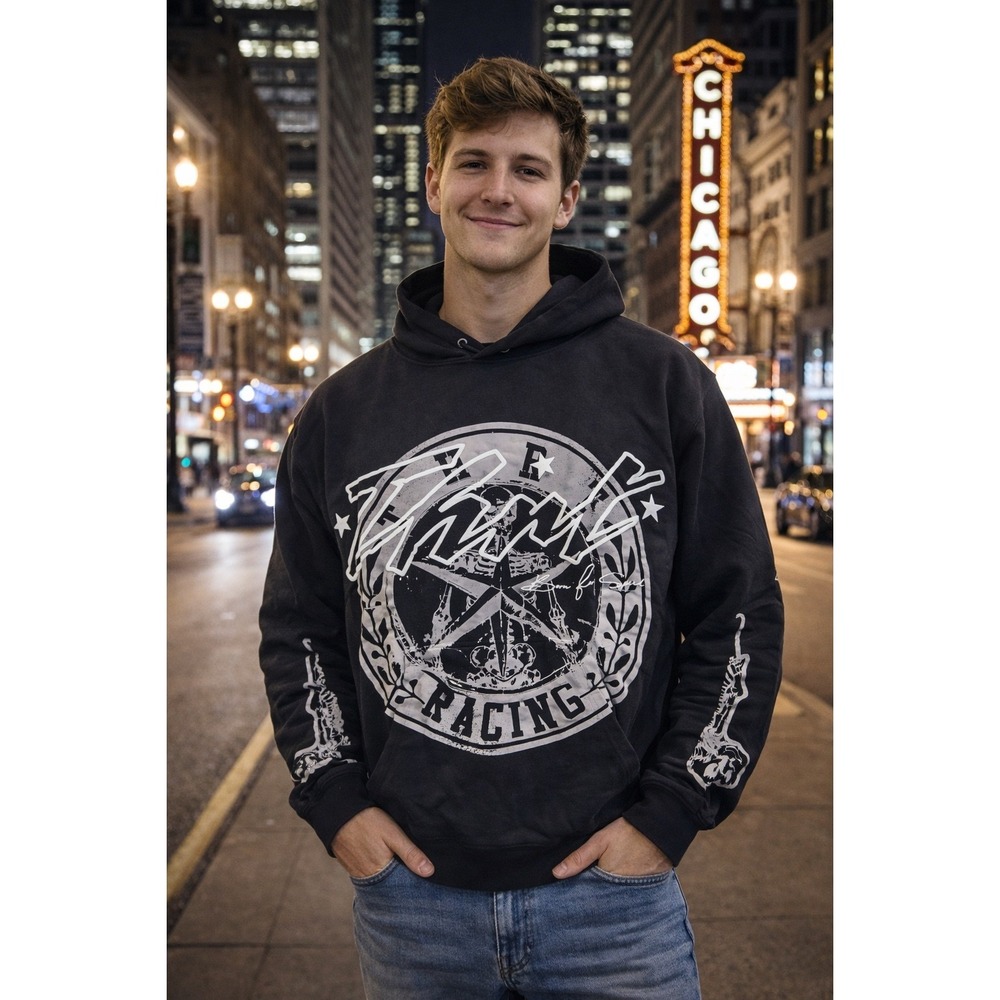 THRT Fast Life Racing Graphic‎ Hoodie Skeleton Born To Race Black Men's Small